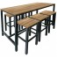Avoca Beer Garden Outdoor Bar Table and Stools 7 Piece Set Recycled Blonde Timber Top Black Frame
