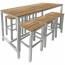 Avoca Beer Garden Outdoor Bar Table and Stools 7 Piece Set Recycled Blonde Timber Top Silver Frame