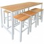 Newport Beer Garden Outdoor Bar Table and Stools 7 Piece Set Wood Top White Frame