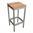 Newport Beer Garden Outdoor Bar Stool Wood Top Silver Frame 75cm