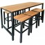 Newport Beer Garden Outdoor Bar Table and Stool 7 Piece Set Wood Top Black Frame