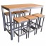 Newport Beer Garden Outdoor Bar Table and Stools 7 Piece Set Wood Top Silver Frame