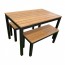 Newport Beer Garden Outdoor Table and Bench Seat Set Wood Top Black Frame
