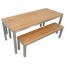 Newport Beer Garden Outdoor Table and Bench Seat Set Wood Top Silver Frame