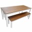 Newport Beer Garden Outdoor Table and Bench Seat Set Wood Top White Frame