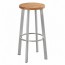 Newport Round Outdoor Bar Stool Wood Top Silver Frame 75cm