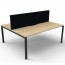 Oak 2 Person Double Sided Workstation with Screens Black Legs