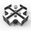 SHUSH30 4 Person Corner X Screen Hung Workstation With Black Screen AS30SHCX4P1515 NW-12S-BF/WF-1515
