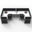 SHUSH30 2 Person Corner U Screen Hung Workstation With Black Screen AS30SHCU2P1515 NW-12S-BF/WF-1515